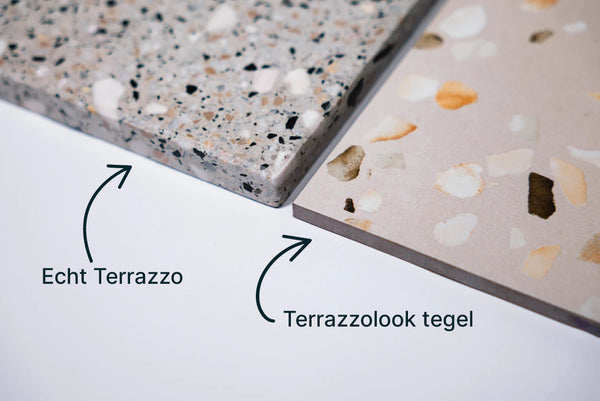 vergelijking echt terrazzo en terrazzolook