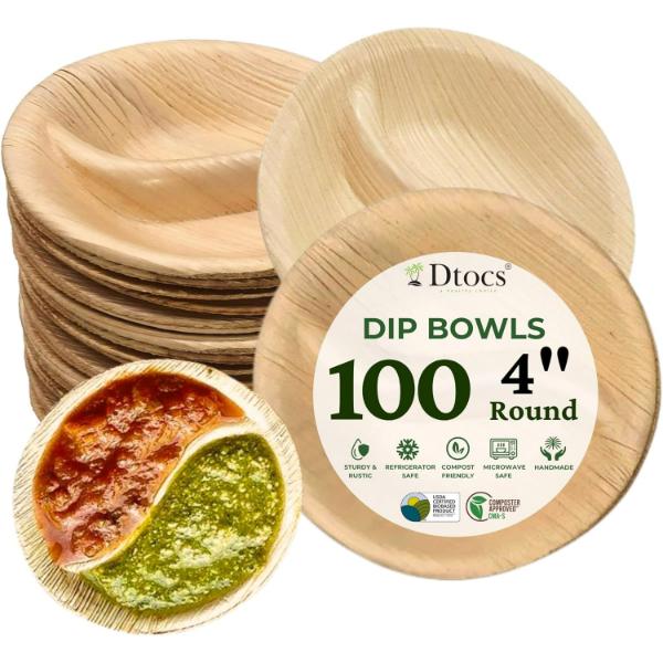 Palm Leaf Bowl 4" Round (100) Dip Cups