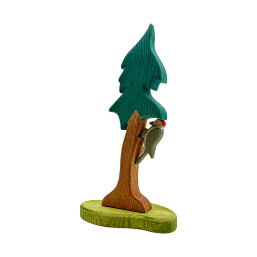 Handcrafted Open Ended Wooden Toy Tree and Landscaping - Spruce Tall and Base with Bird Set