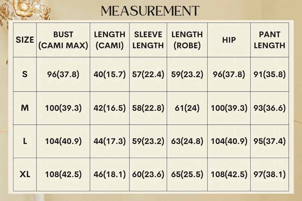 Prodcut Size Measurement data For Vintage or Classic Romantic Sleepwear Nightgowns Pajamas