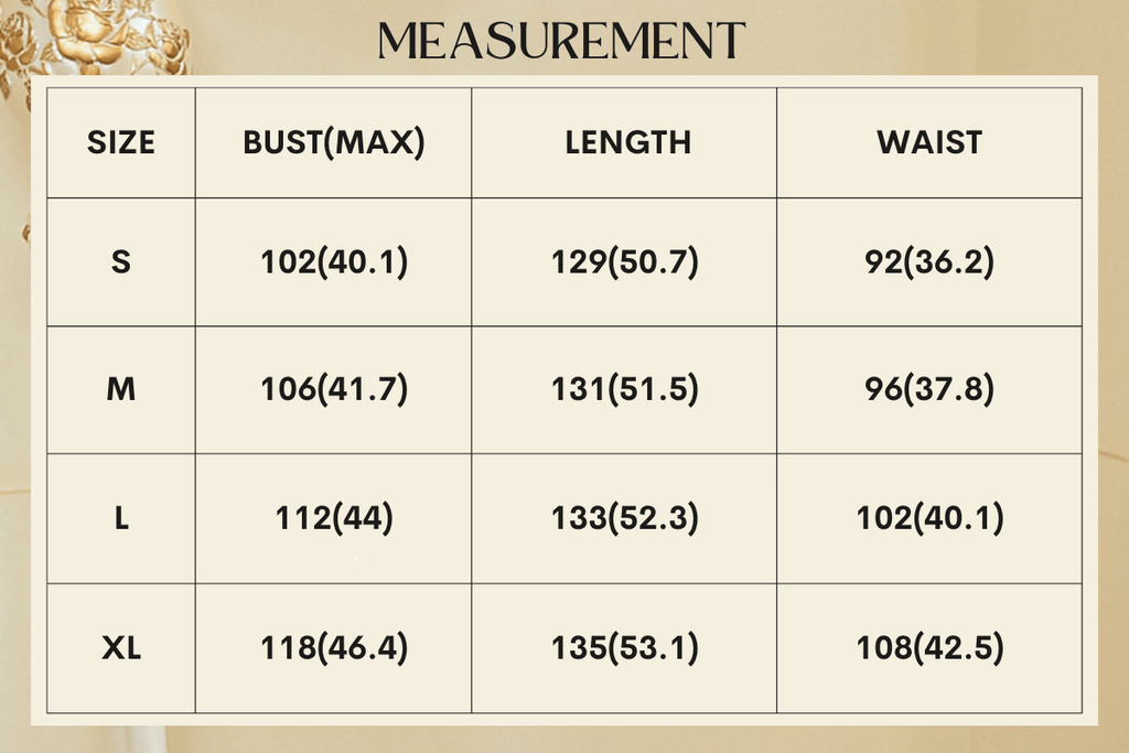 Prodcut Size Measurement data For Vintage or Classic Romantic Sleepwear Nightgowns Pajamas