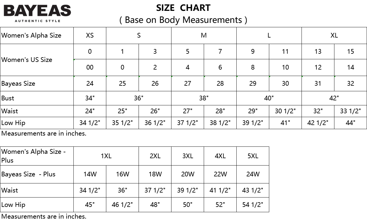 SIZE GUIDE – Bayeas
