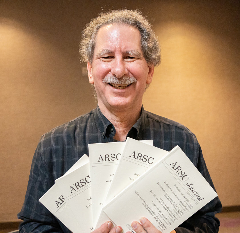 David Giovannoni holding copies of the ARSC Journal. Curious what the ARSC is? It’s from the Association for Recorded Sound Collections, a “semi-annual, peer-reviewed publication that serves to document the history of sound recording and includes original articles on many aspects of research and preservation: biography; cataloging; copyright law; current research; discography; technical aspects of sound restoration, etc.” Find out more at https://www.arsc-audio.org/journal.html.