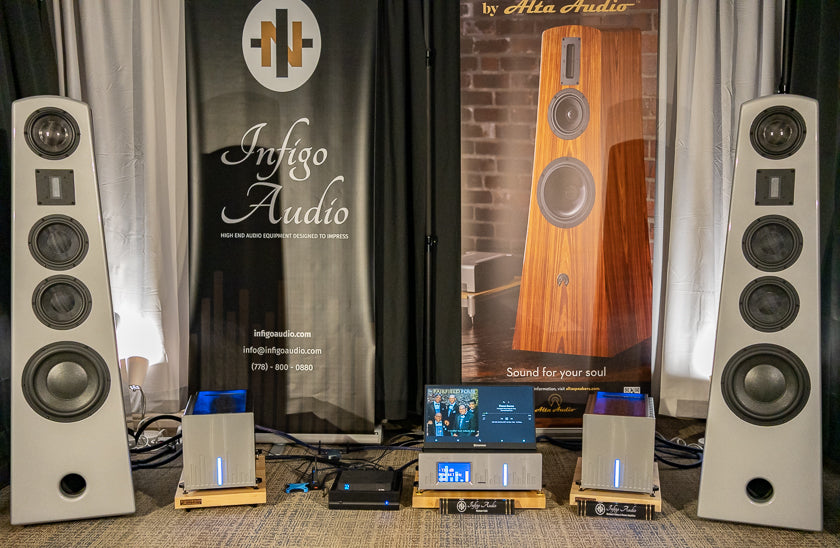 The Alta Audio and Infigo Audio room featured the Alta Audio Titanium Hestia II loudspeakers, Infigo Audio Method 3 monoblock amps, and the Infigo Audio Method 4 DAC. To the left of the DAC is the Resonesssence Labs Fluvius streamer. It was all connected together with Infigo Audio cabling. It all sounded divine, with a wonderful musical presence, and an ease that belied the technology on display.