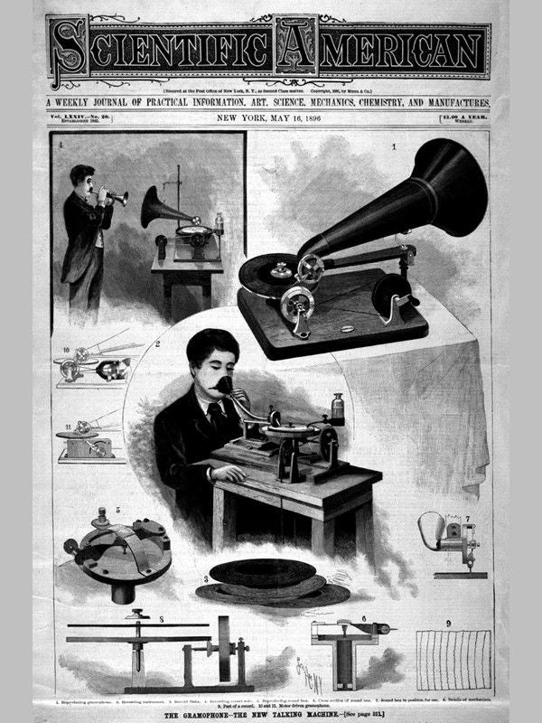 The Berliner lathe as featured in Scientific American, 1896.
