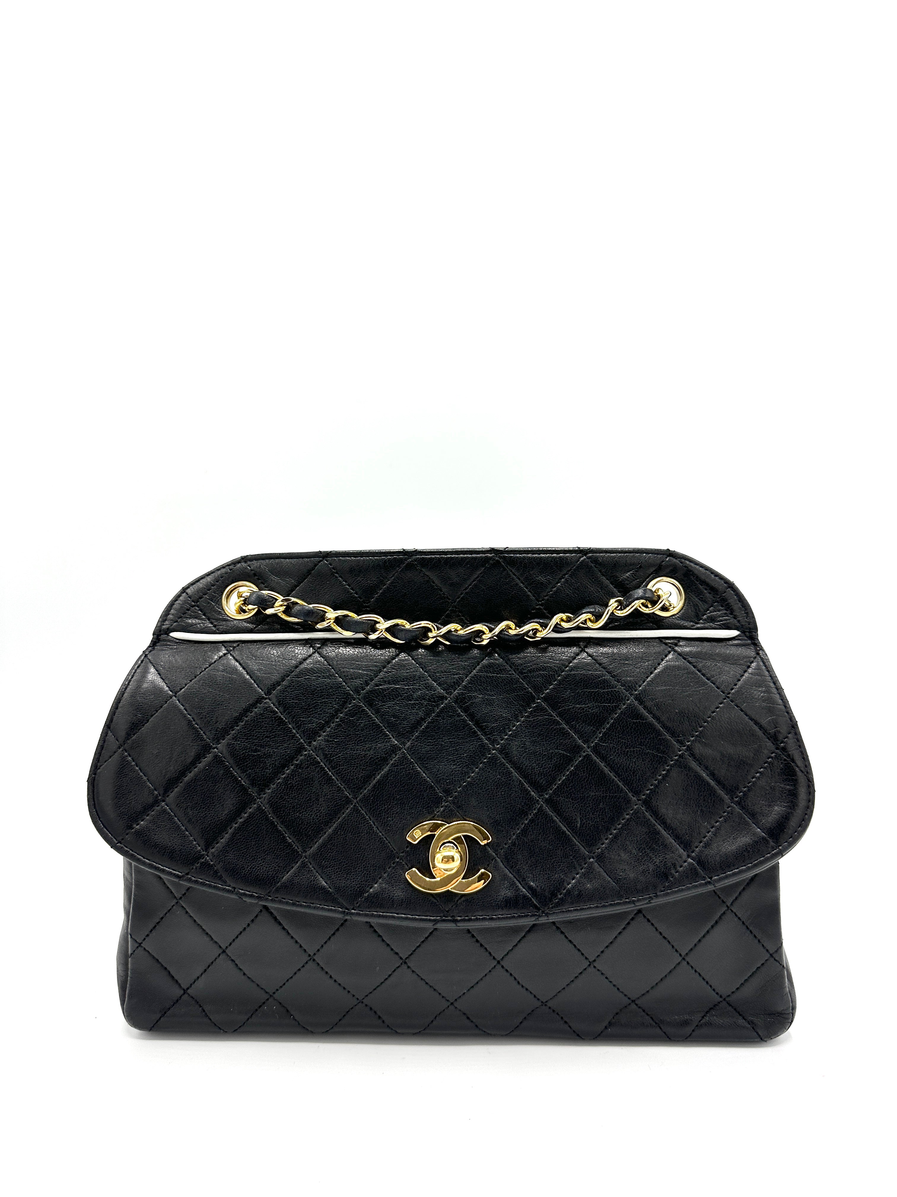 Chanel 24k Black Lambskin Half Moon Flap w/ Wallet