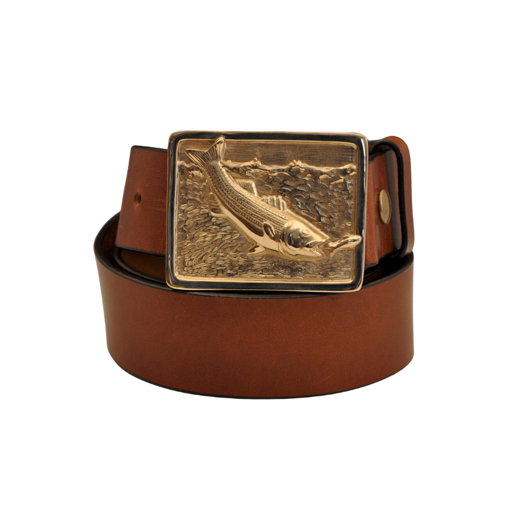 Handmade Redfish Spot Belt, Abstract Red Drum Fish Buckle with Chestnut Leather Belt, Fly Fishing Belt, Fly Fishing Buckle, Red Drum Art