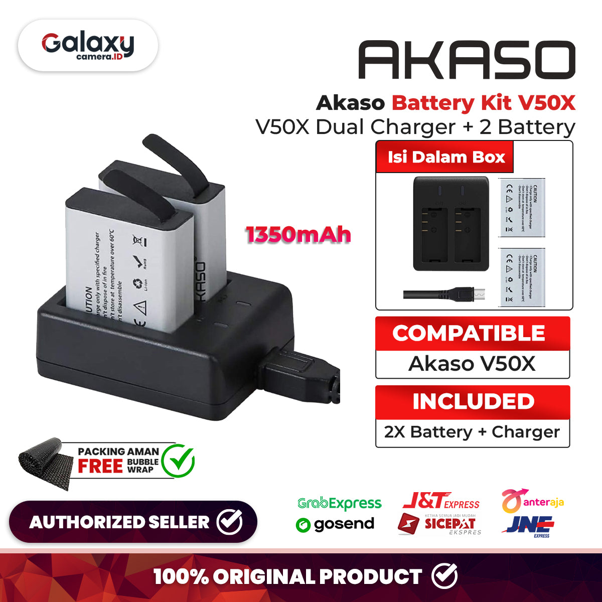 Akaso Battery Kit V50X / Baterai Docking V50 X / V 50 X Garansi Resmi
