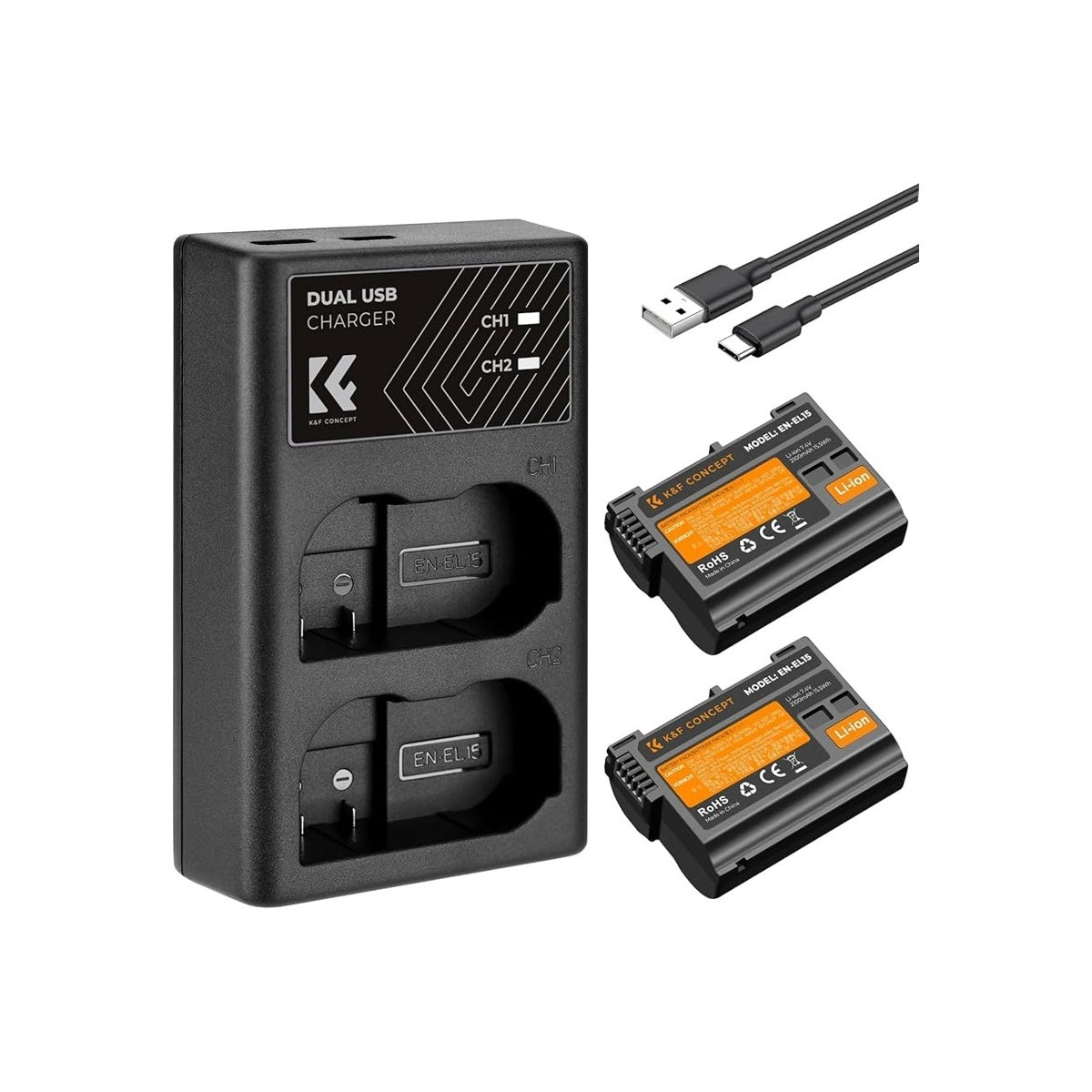 KNF K&F Concept 2PCS Battery EN-EL15 + Dual Slot Charger (KF28.0012)