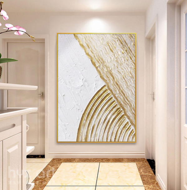 Gold and White 3D Abstract Painting Circle Painting Gold Textured Wall Art  Gold Abstract Canvas Art