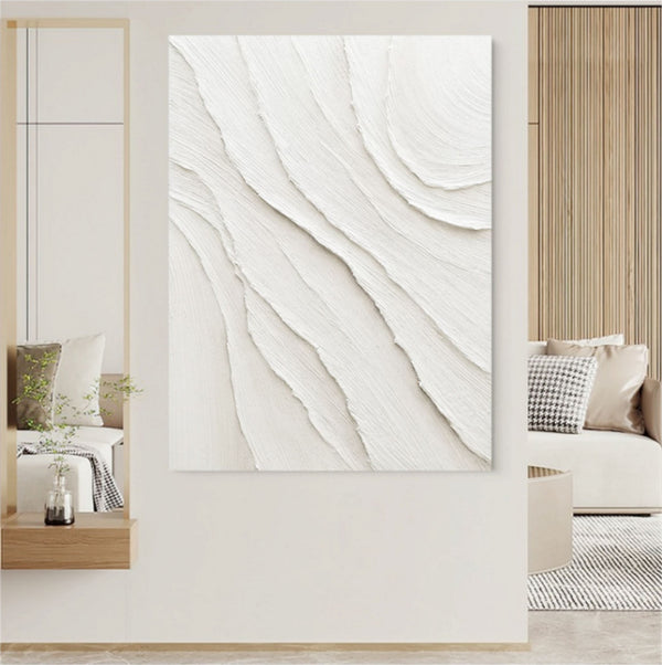 White Plaster Wall Art Textured Acrylic Abstract Painting 3D