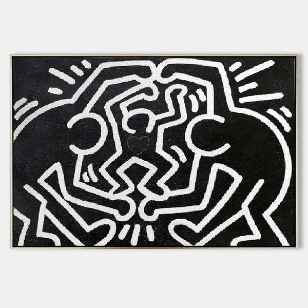 Keith Haring Artwork Heart Keith Haring Original Art Large Heart Canvas  Painting Living Room Decor