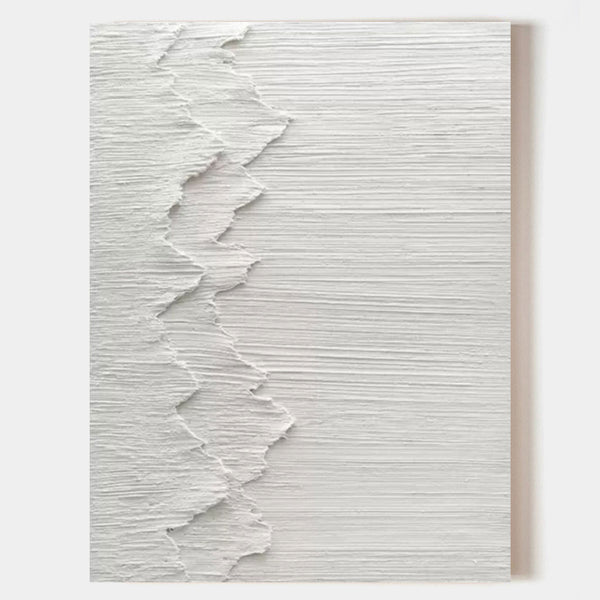 White Plaster Wall Art Textured Acrylic Abstract Painting 3D Minimalist Canvas  Art