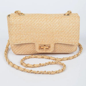 Faux Straw Flap Shoulder Bag - Lee Rae Boutique