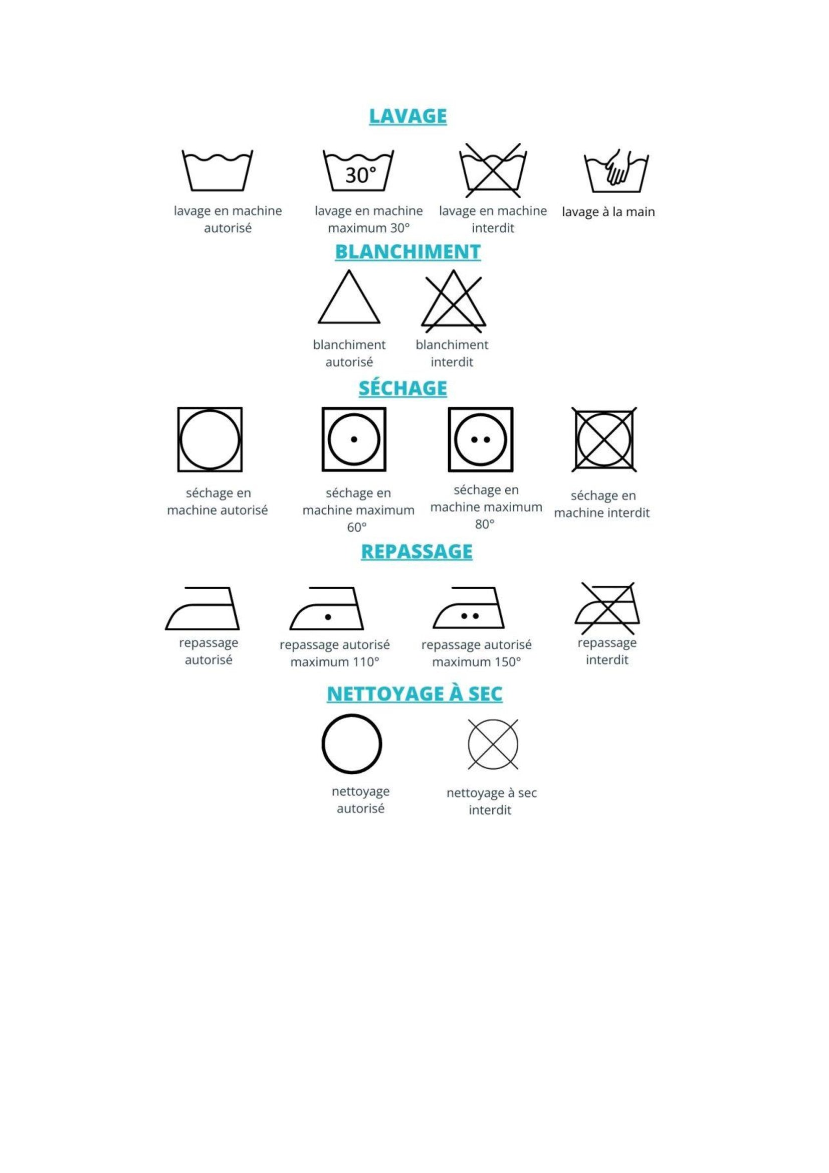 Symboles pour le nettoyage du linge de table