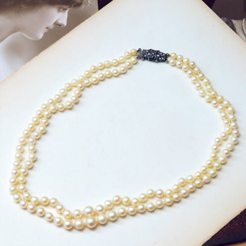 Vintage 1940s Double Strand Saltwater Peal WG Necklace