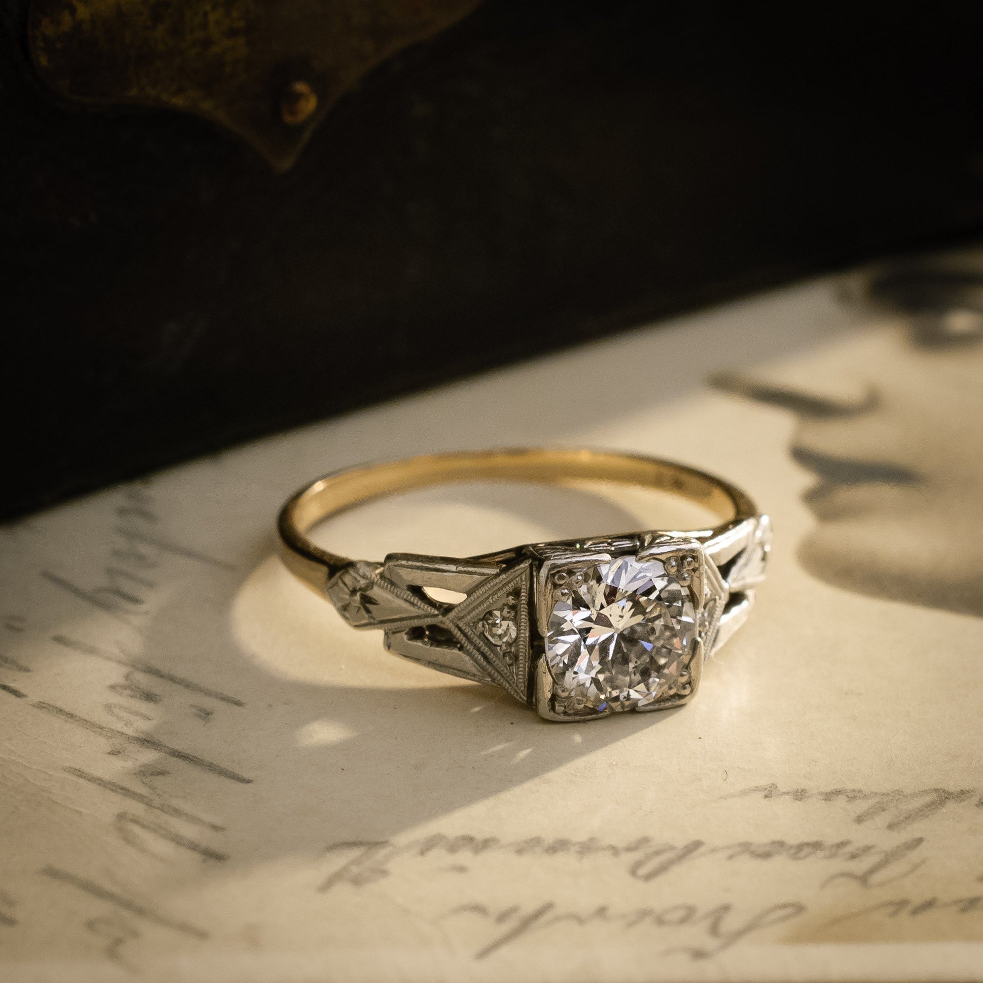 Stunning!! Vintage Geometric Art Deco Diamond Engagement Ring – Fetheray