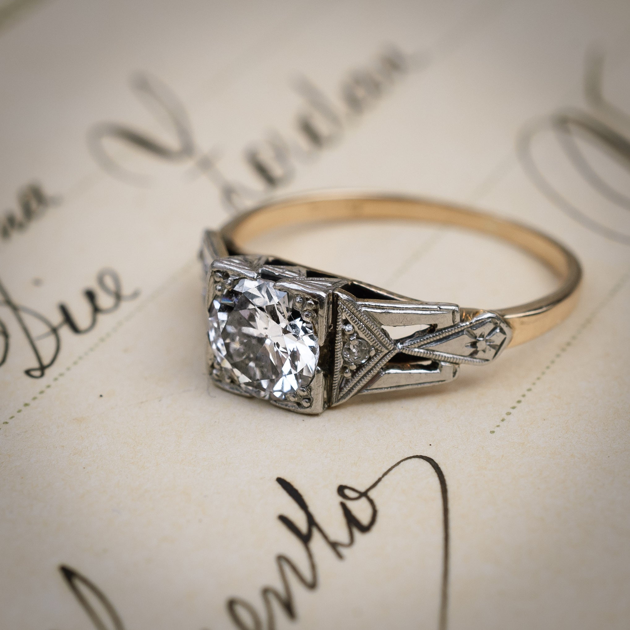Stunning!! Vintage Geometric Art Deco Diamond Engagement Ring – Fetheray