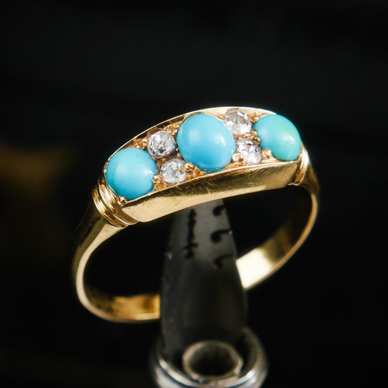 El mejor anillo antiguo de turquesa y diamantes