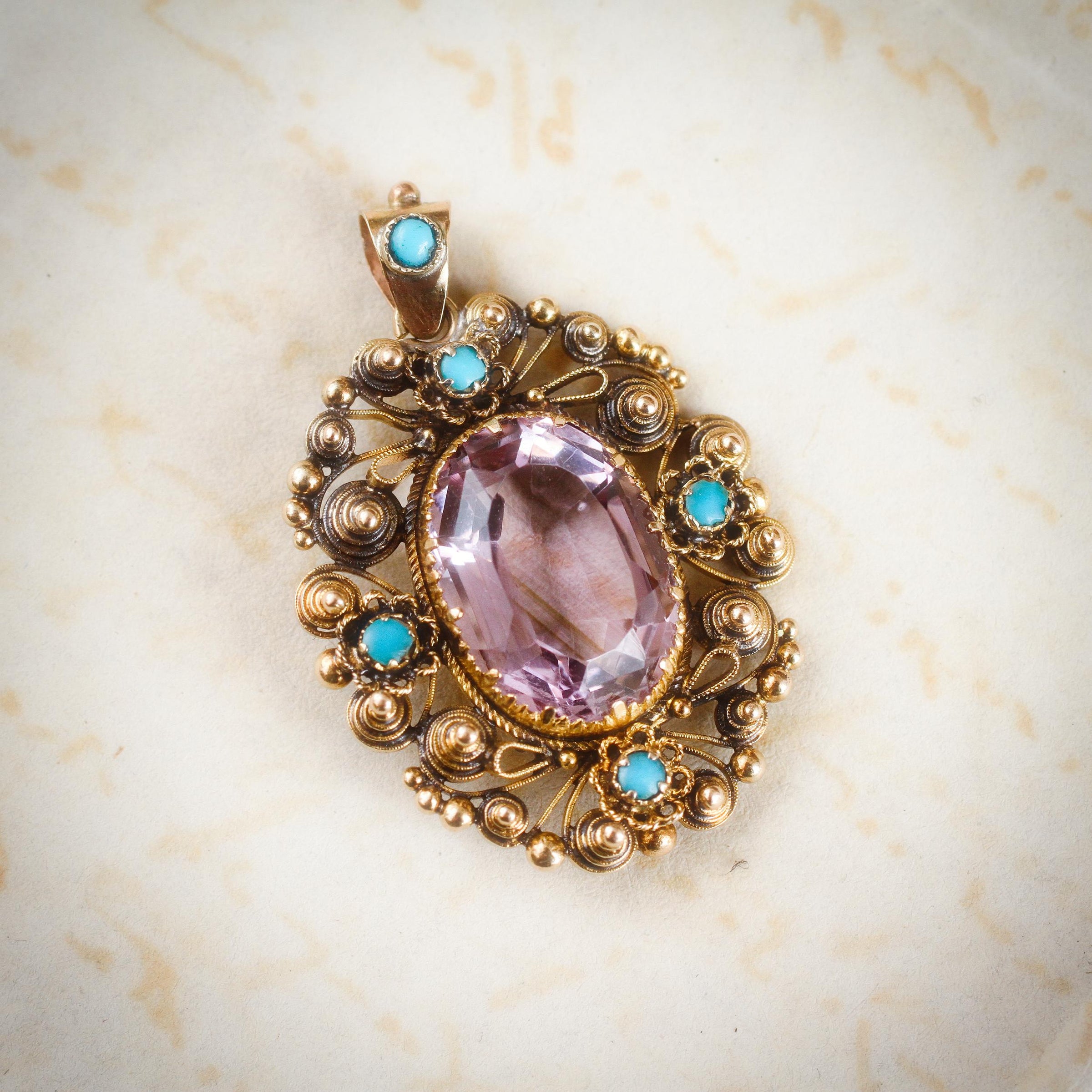 Antique Georgian Cannetille Amethyst & Turquoise Pendant – Fetheray