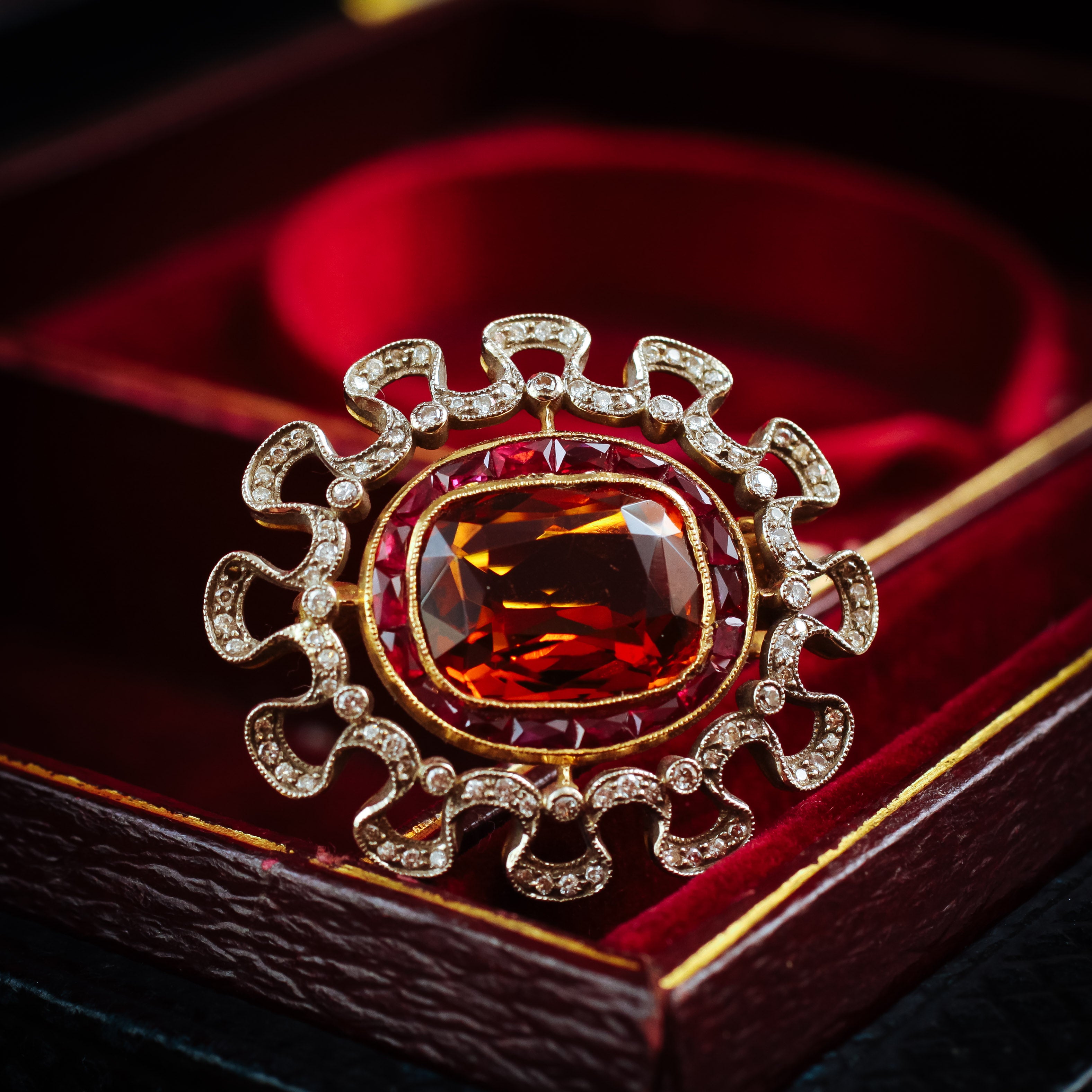 Citrine, Ruby and Diamond Brooch 