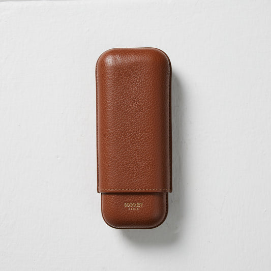 Grained leather 2 finger Cigar Case in Dark Brown