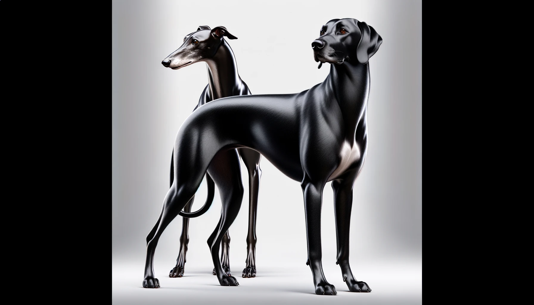 A Black Lab mixed with Greyhound showcasing its sleek, glossy coat