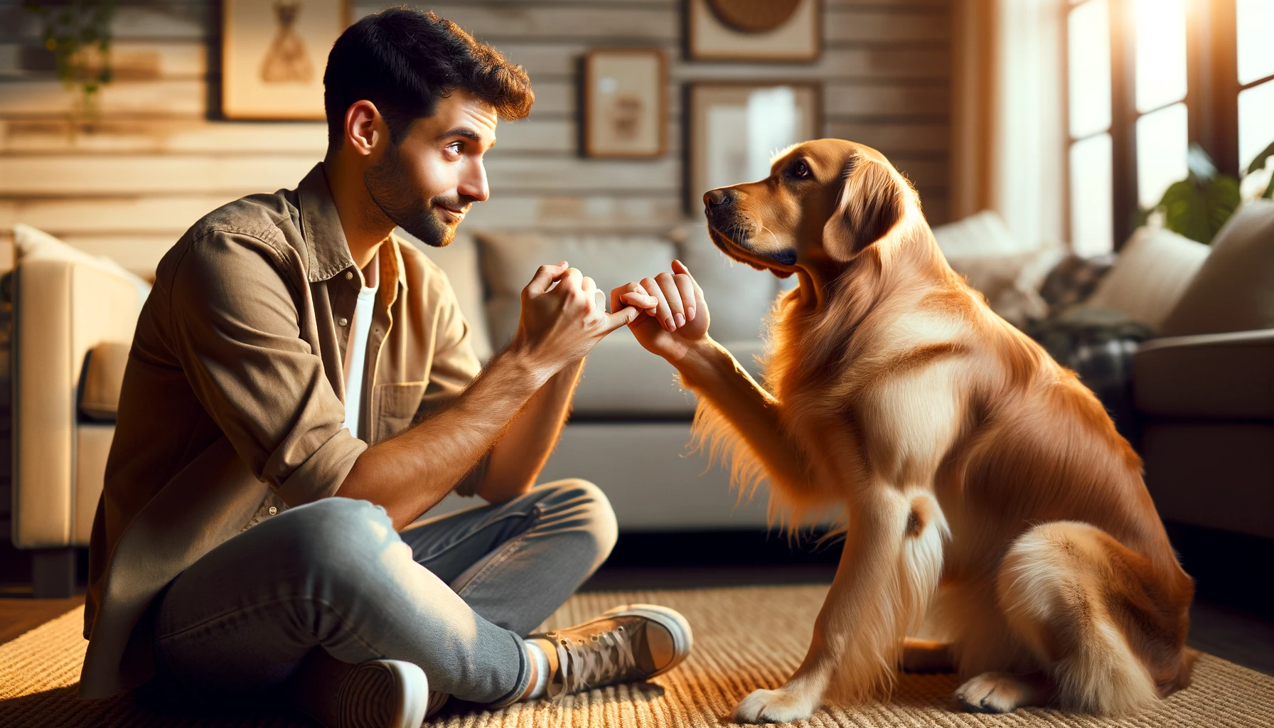 A Goldador doing a 'pinky promise' with its owner's hand, sealing the deal on a long, happy life together
