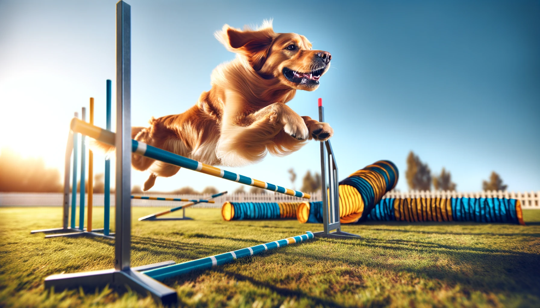 A Goldador skillfully maneuvering through an agility course, showing sharp focus and enthusiasm