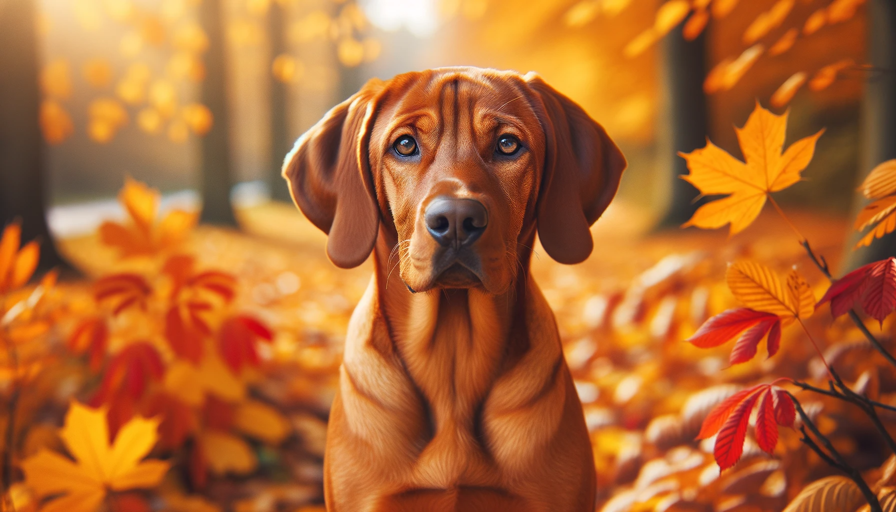 A Redbone Coonhound Lab Mix Enjoying an Autumn Day, Showcasing Its Reddish-Brown Coat