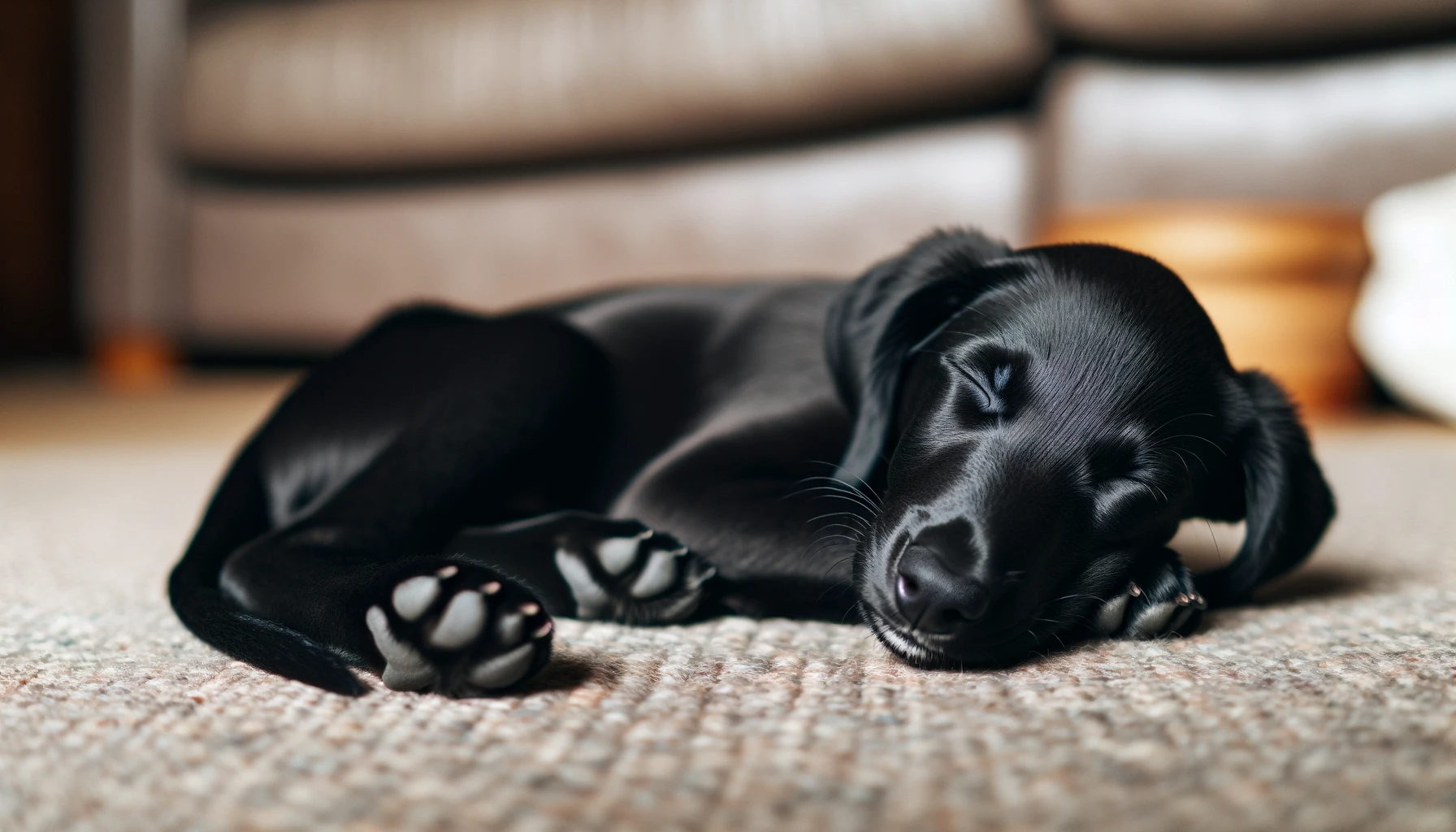 Black Lab Greyhound mix puppy taking a snooze
