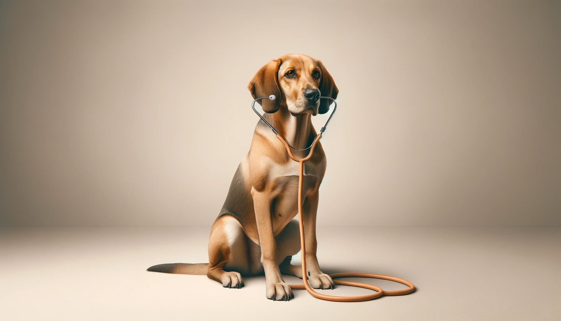A Coonhound Lab Mix Sporting a Stethoscope, Symbolizing the Deep Dive into the Breed's Health and Dietary Needs