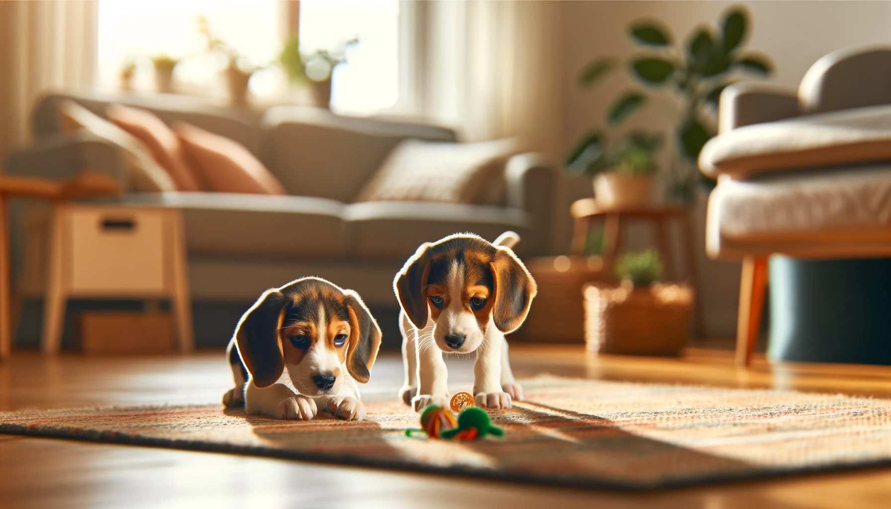 Beagle Lab Mix (Beadador) puppies exploring their new home