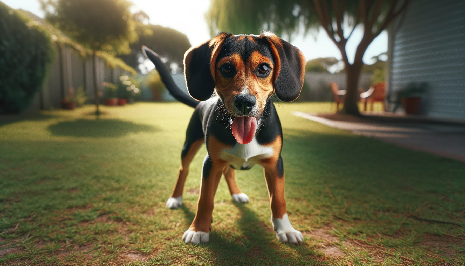 Teenage Beagle Lab Mix (Beadador) with a playful rebellious expression