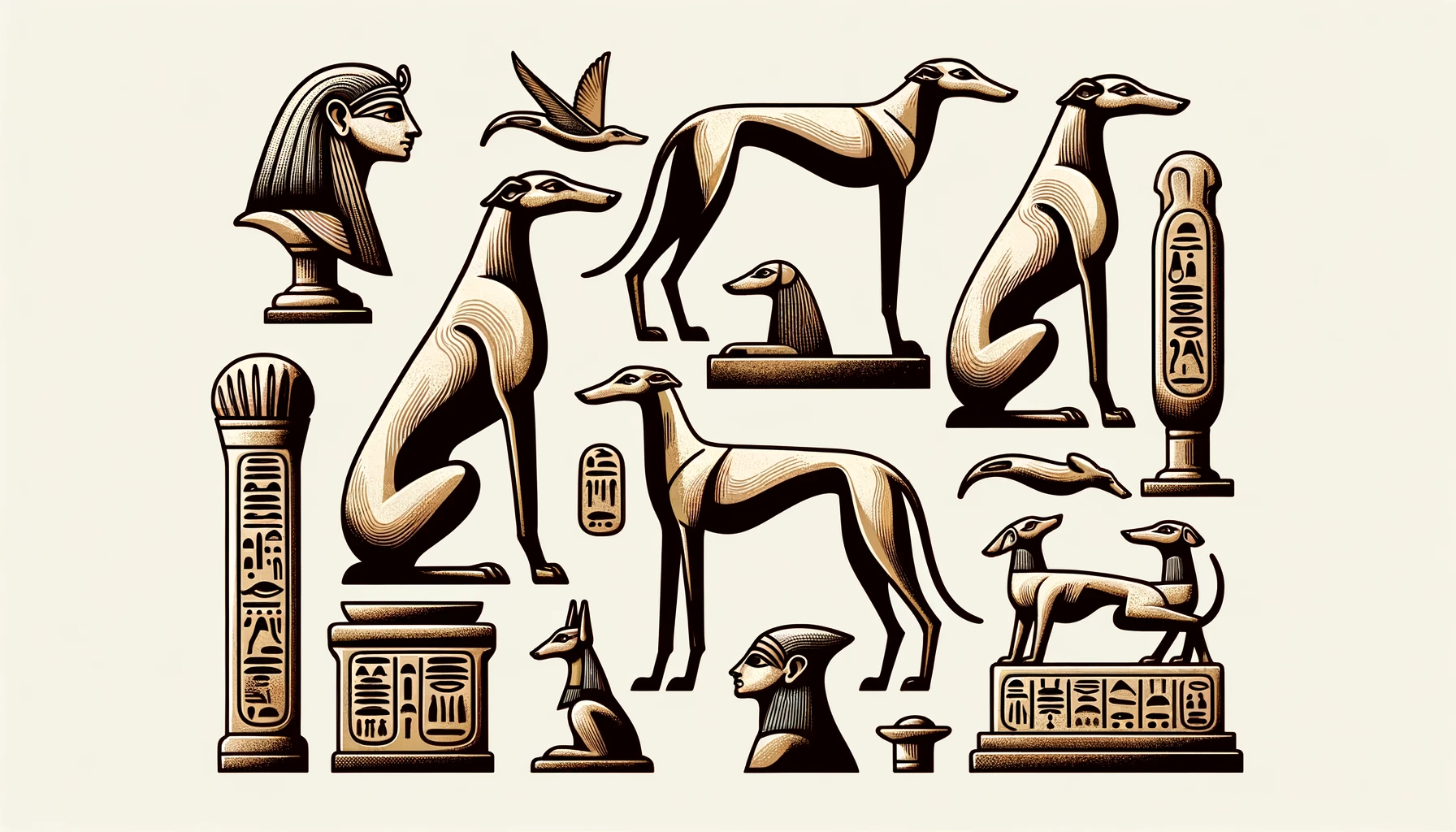 Ancient Egyptian artifacts featuring Greyhounds