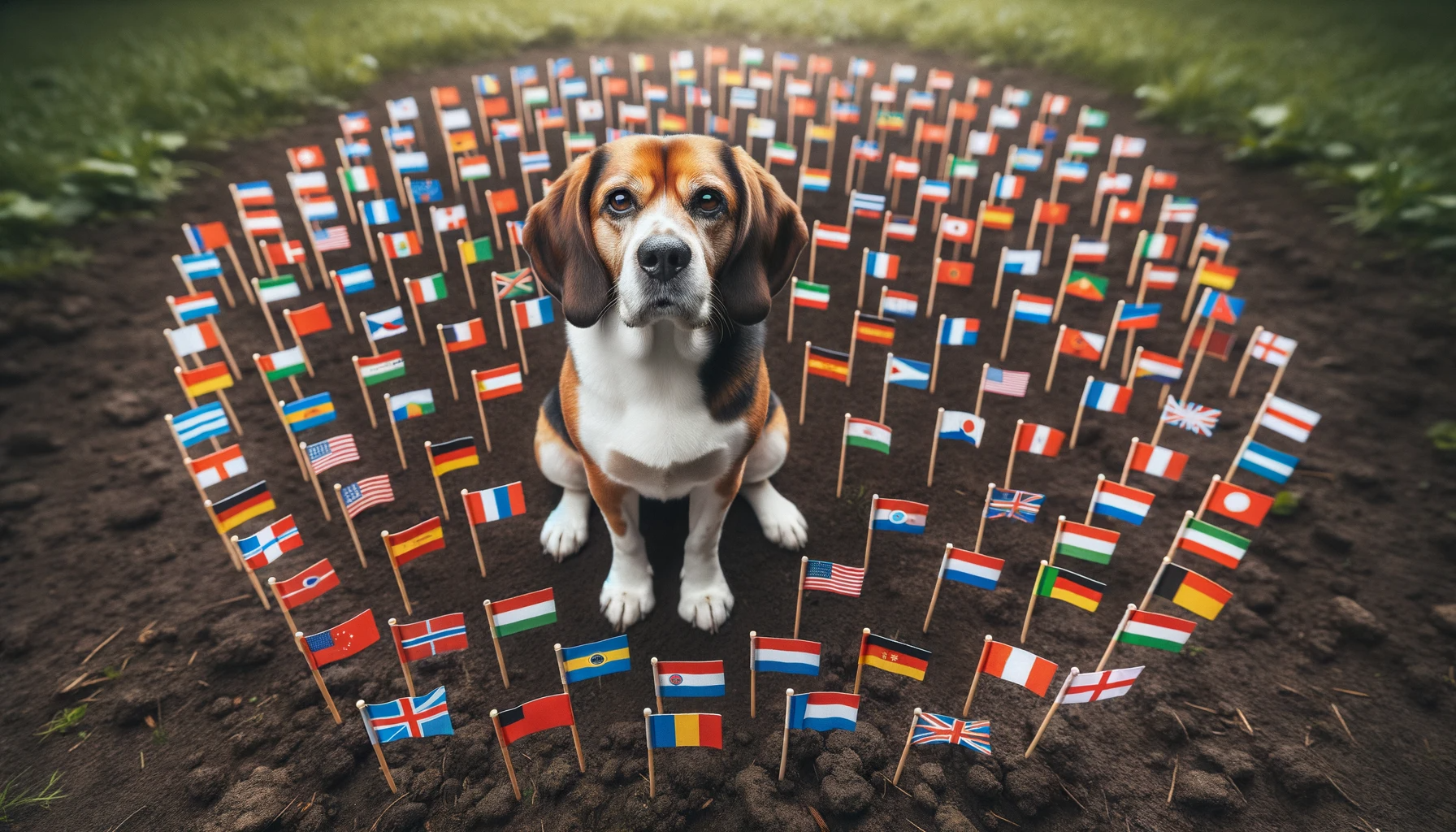 Beagador with tiny flags of different countries