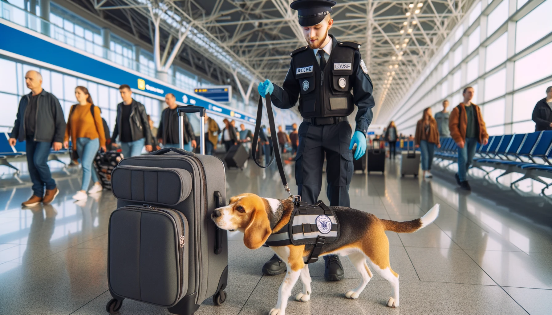 Beagle Lab Mix (Beagador) working in airport security