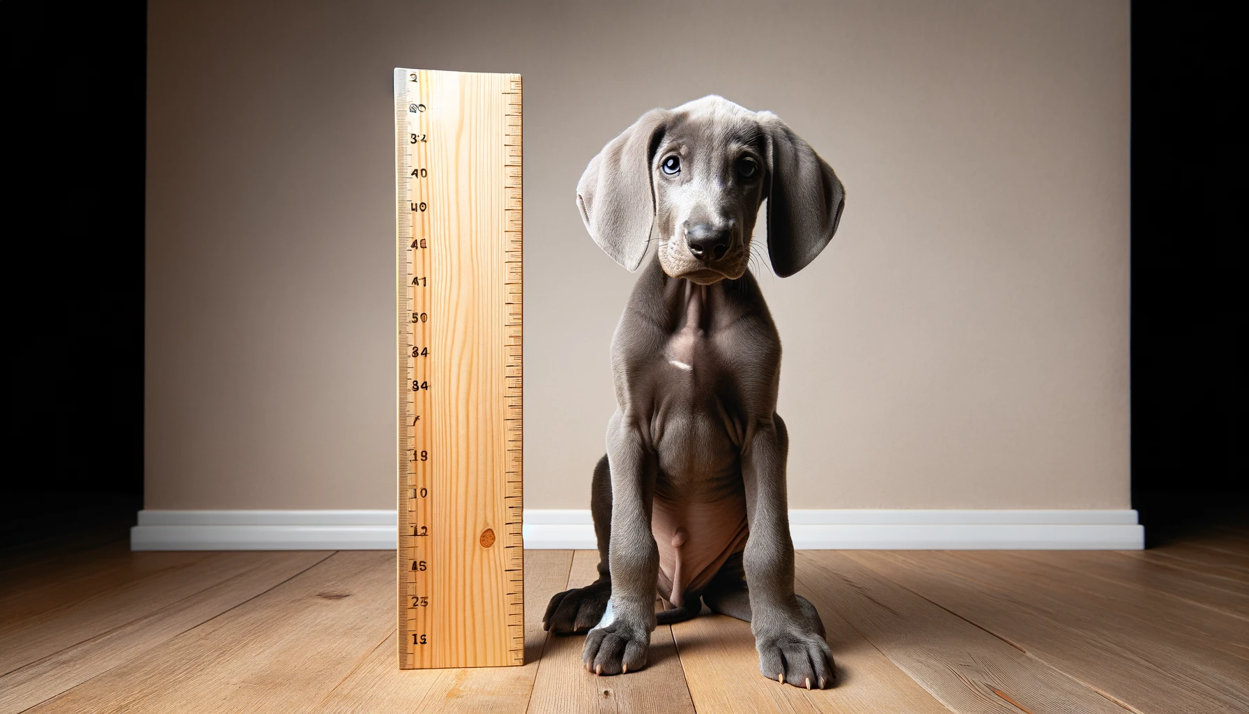 Greyador standing next to a ruler for size comparison
