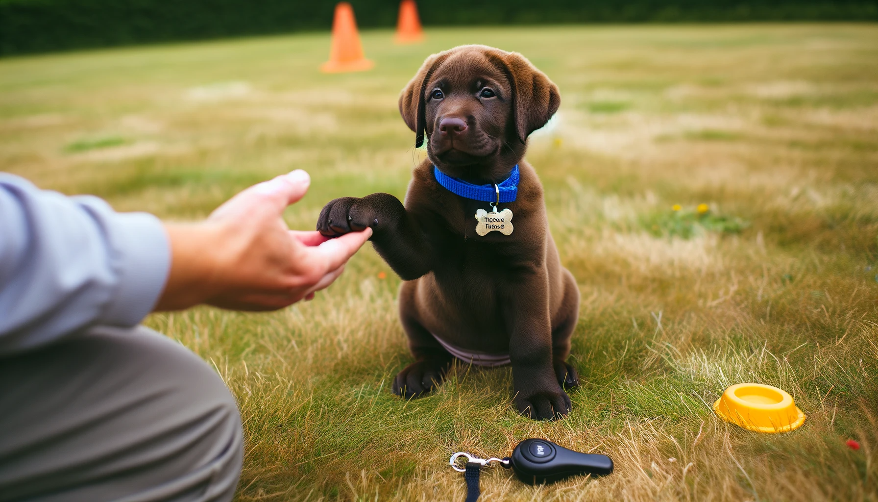 Labmaraner Puppy mastering the shake hands command during training