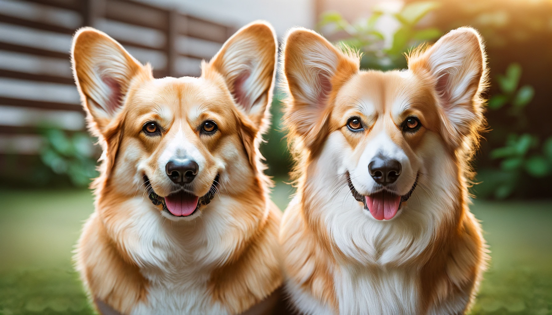 Two distinct Corgidors side by side, one resembling more of a Lab and the other looking more like a Corgi