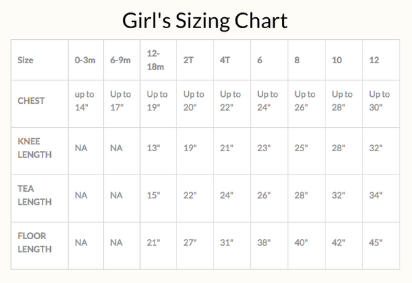 sizing chart – The Material Girl Boutique