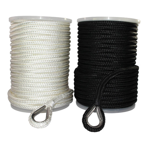YOUNG MARINE Double Braided Nylon Dock Lines Rope，3/8 Inch x 15FT Dock Line  with 12 Inch Eyelet for Mooring Boats, Black，4 Pack