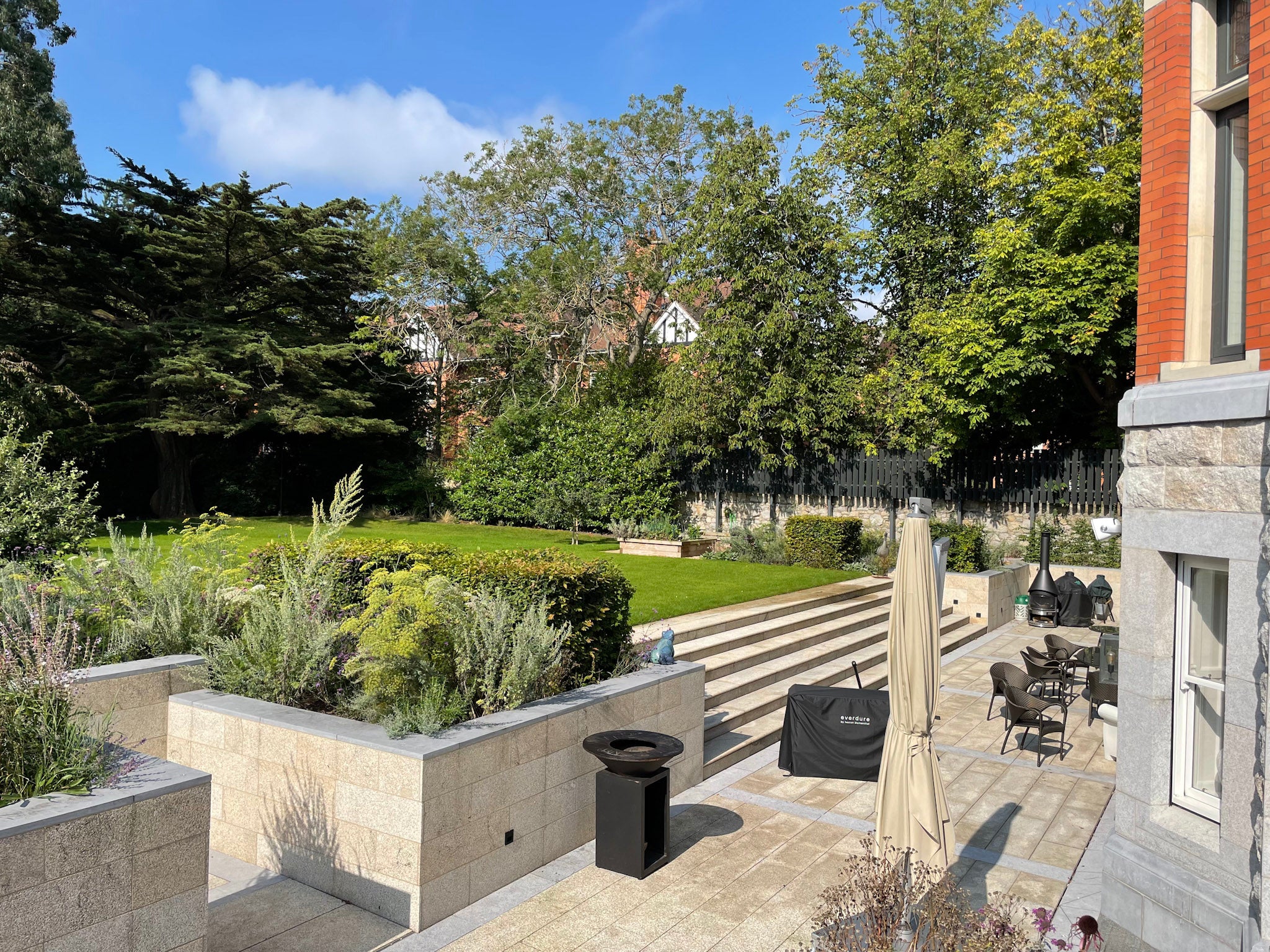 tree and hedge screening for back garden patio