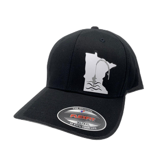Musky Fishing Black Flexfit Fitted Hat in 3 sizes, Muskie