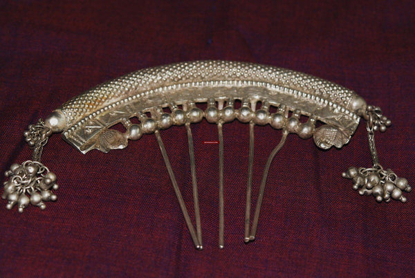 1205 Old Indian Silver Veni Hair Ornament-WOVENSOULS-Antique-Vintage-Textiles-Art-Decor