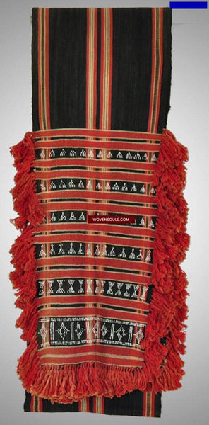 163 Antique Hilltribe Ceremonial Body Cloth with Woven Beads-WOVENSOULS-Antique-Vintage-Textiles-Art-Decor