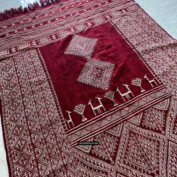 1779 Antique Bakhnoug Shawl w Animal Motifs - Textile Art Masterpiece - Antique Decor Ethnic Art 