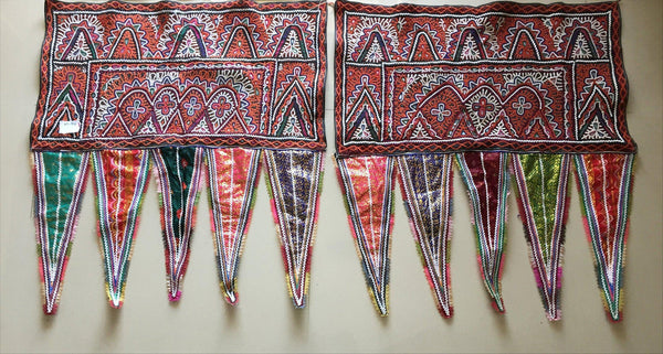 936 Pair Toran - Vintage Rabari Embroidery Wall Decor Textile Art - Kutch, Gujarat-WOVENSOULS-Antique-Vintage-Textiles-Art-Decor