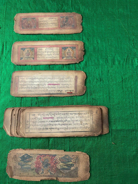 1116 Antique Tibetan Wood Block Printed Manuscript with Hand colored figures-WOVENSOULS-Antique-Vintage-Textiles-Art-Decor