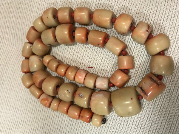 1131 SOLD Antique Heirloom Tibetan Mountain Coral Necklace -Rare Peach /  Salmon color - WOVENSOULS Antique Textiles & Art Gallery